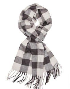 Italy Design Plaid Scarf Cashmere Gray Ultra Soft Fringed 12”X 66” EUC